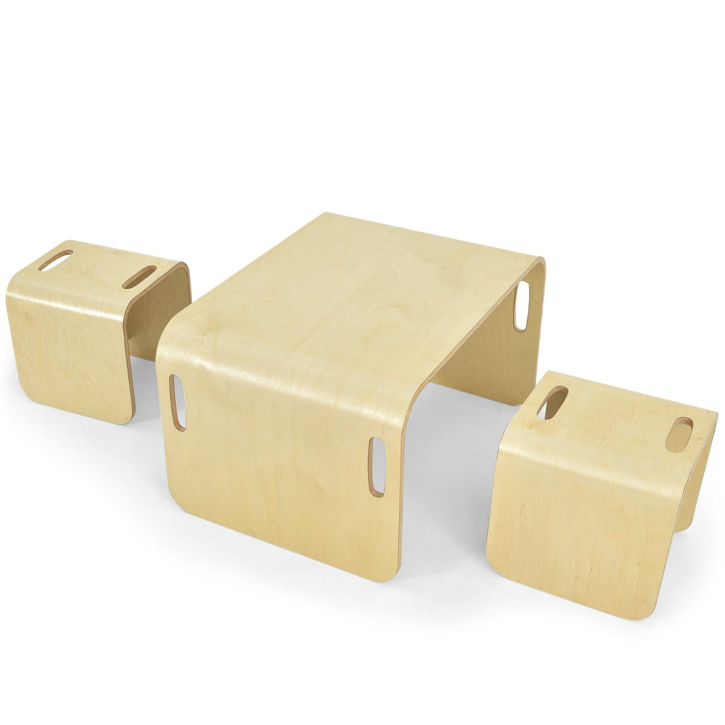 NNECW Kids Table and Chair Set with Storage Shelves-Natural-1