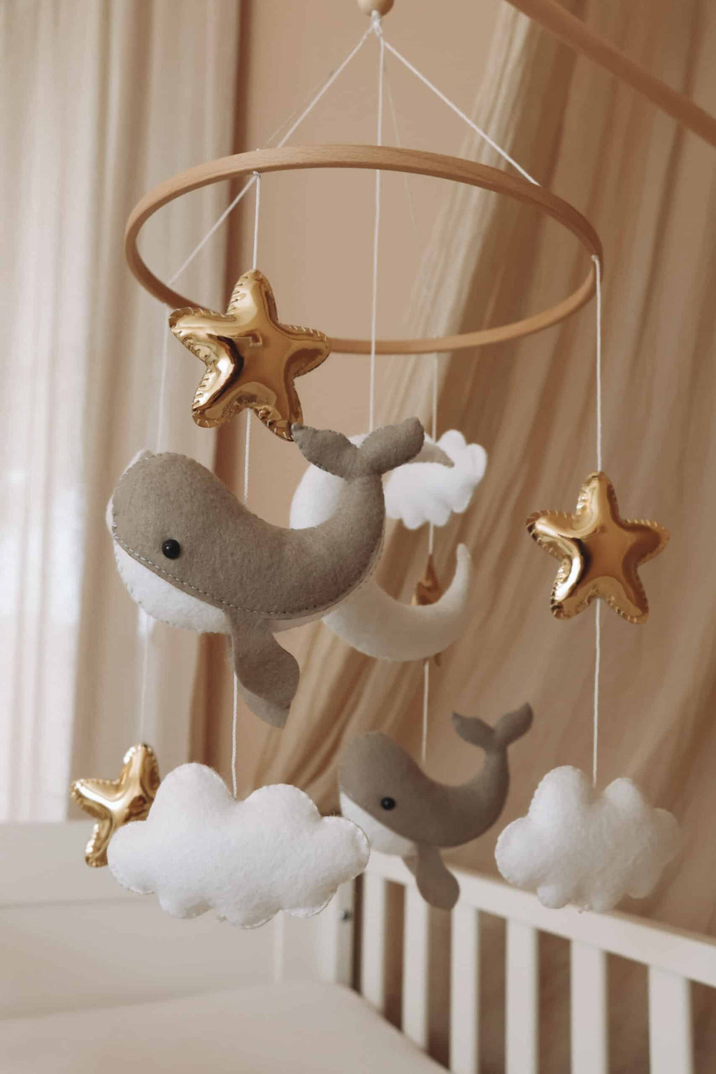 Handmade Little Whales baby mobile-9