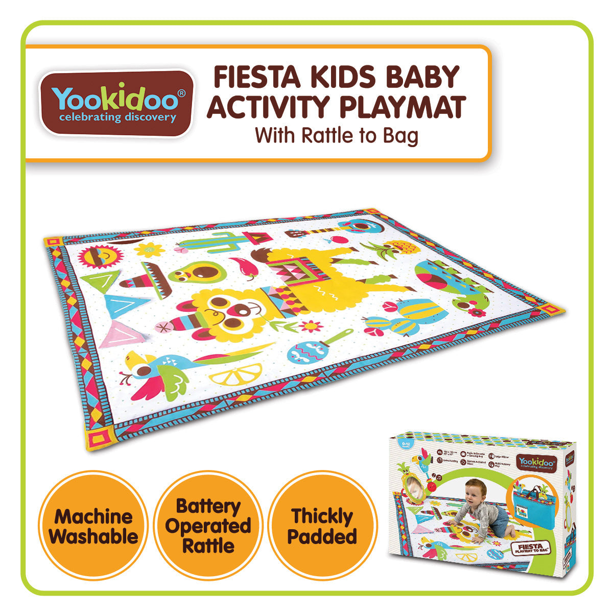 NNEDPE Yookidoo Fiesta Kids Baby Activity Playmat to Bag with Musical Rattle-1