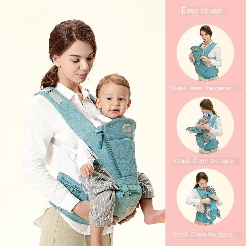 Baby Carrier with Bass Bear Hip Seat – Front Carry, Adjustable & Comfortable