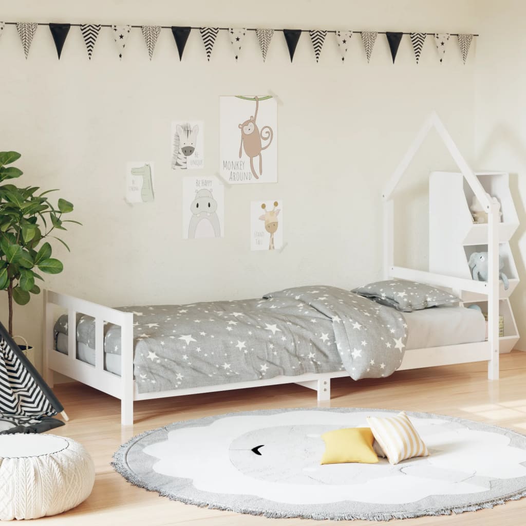 NNEVL Kids Bed Frame White 92x187 cm Single Solid Wood Pine