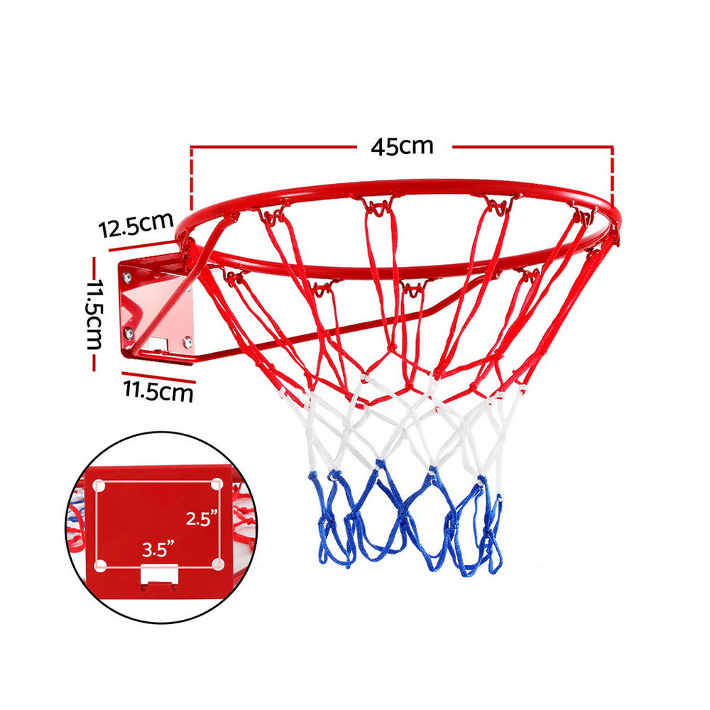 Red basketball hoop with 45cm width measurements
