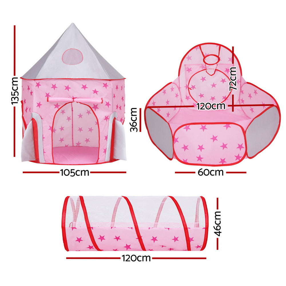 Keezi Kids Castle Playhouse with Tunnel & Hoop – Pink