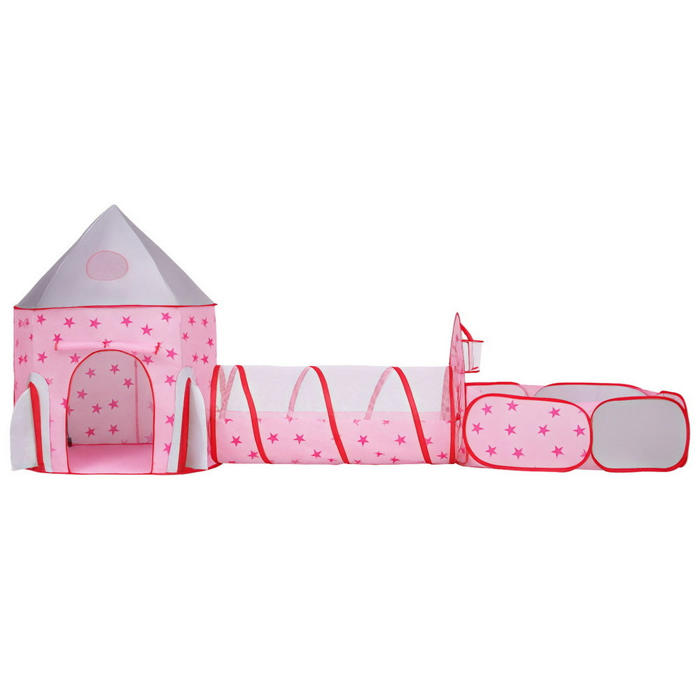 Keezi Kids Castle Playhouse with Tunnel & Hoop – Pink