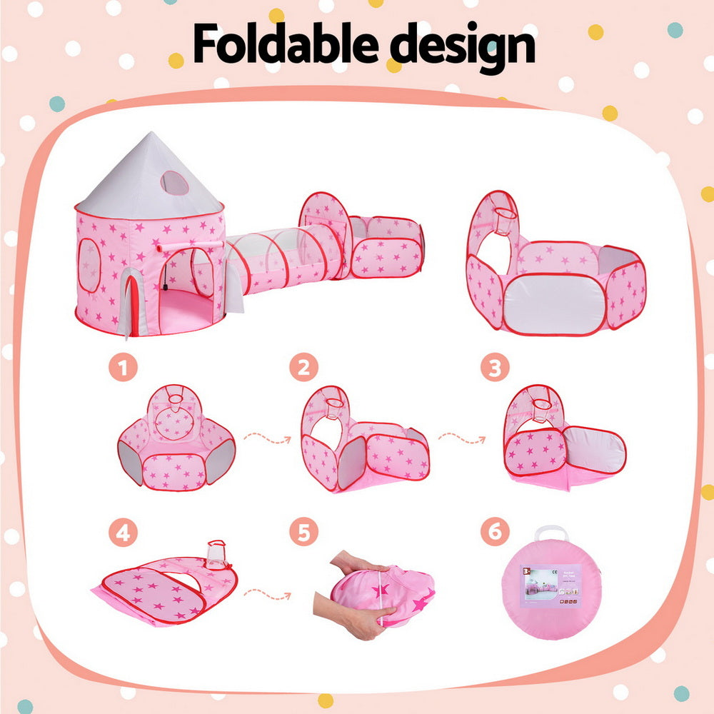 Keezi Kids Castle Playhouse with Tunnel & Hoop – Pink