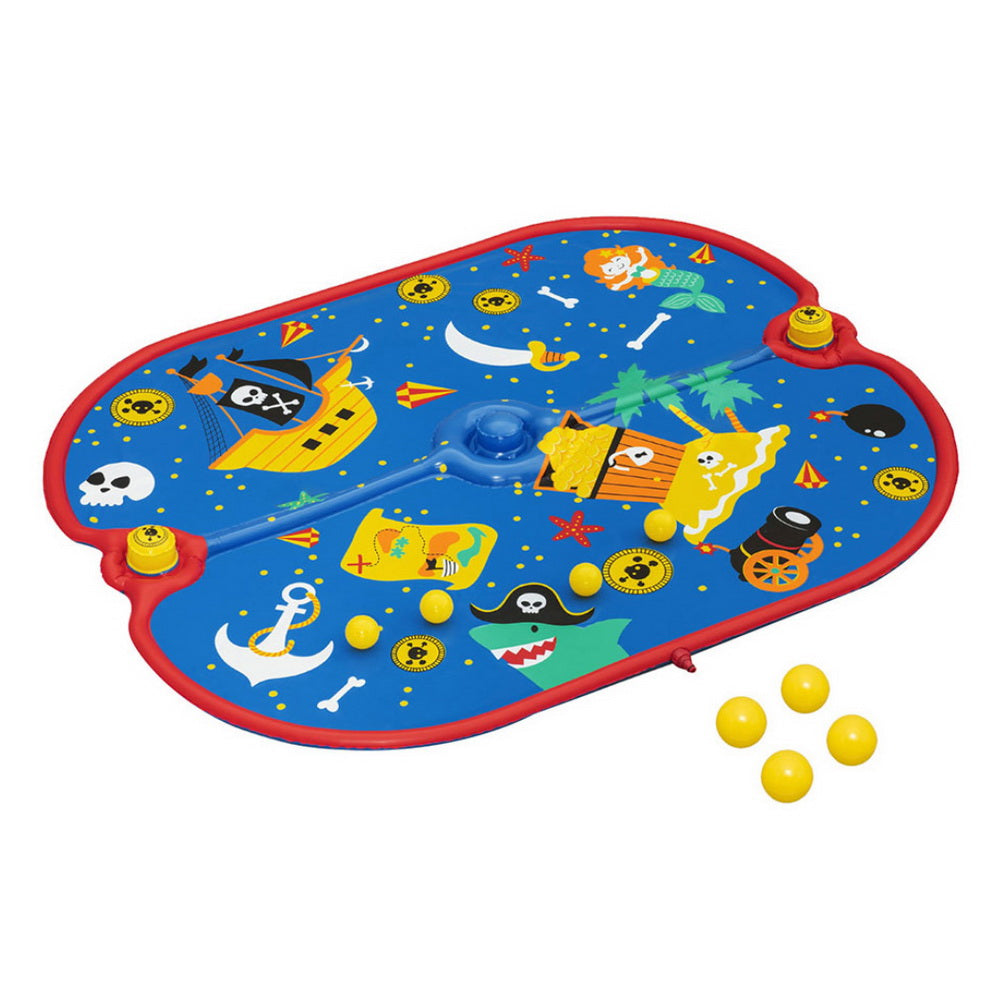 Kids pirate splash pad water play mat for toddlers, outdoor summer water toy with sprayers for backyard splash fun.