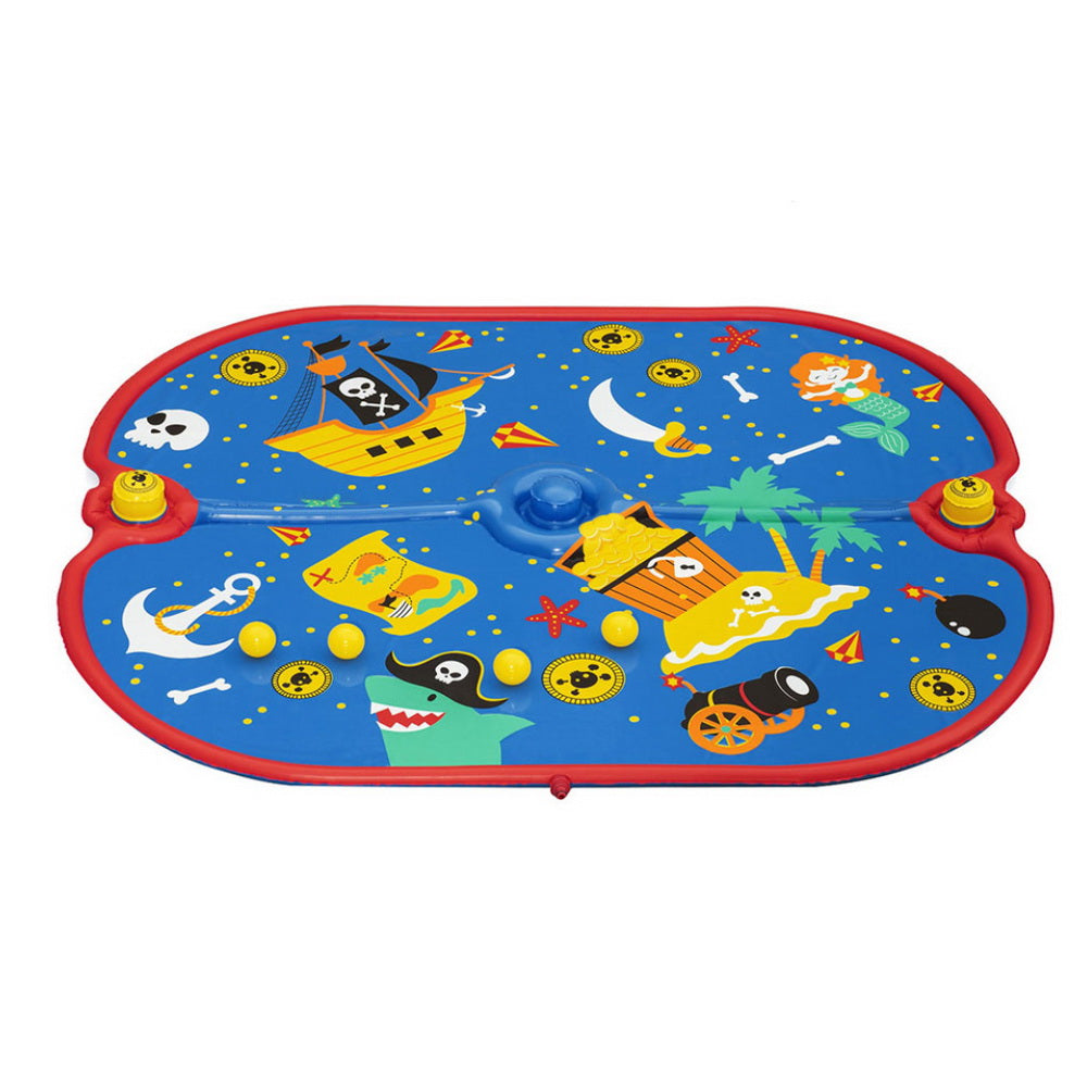 Kids pirate splash pad water play mat for toddlers, outdoor summer water toy with sprayers for backyard splash fun.