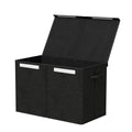 Black storage box with a lid on a white background