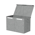 Gray storage box with a lid on a white background