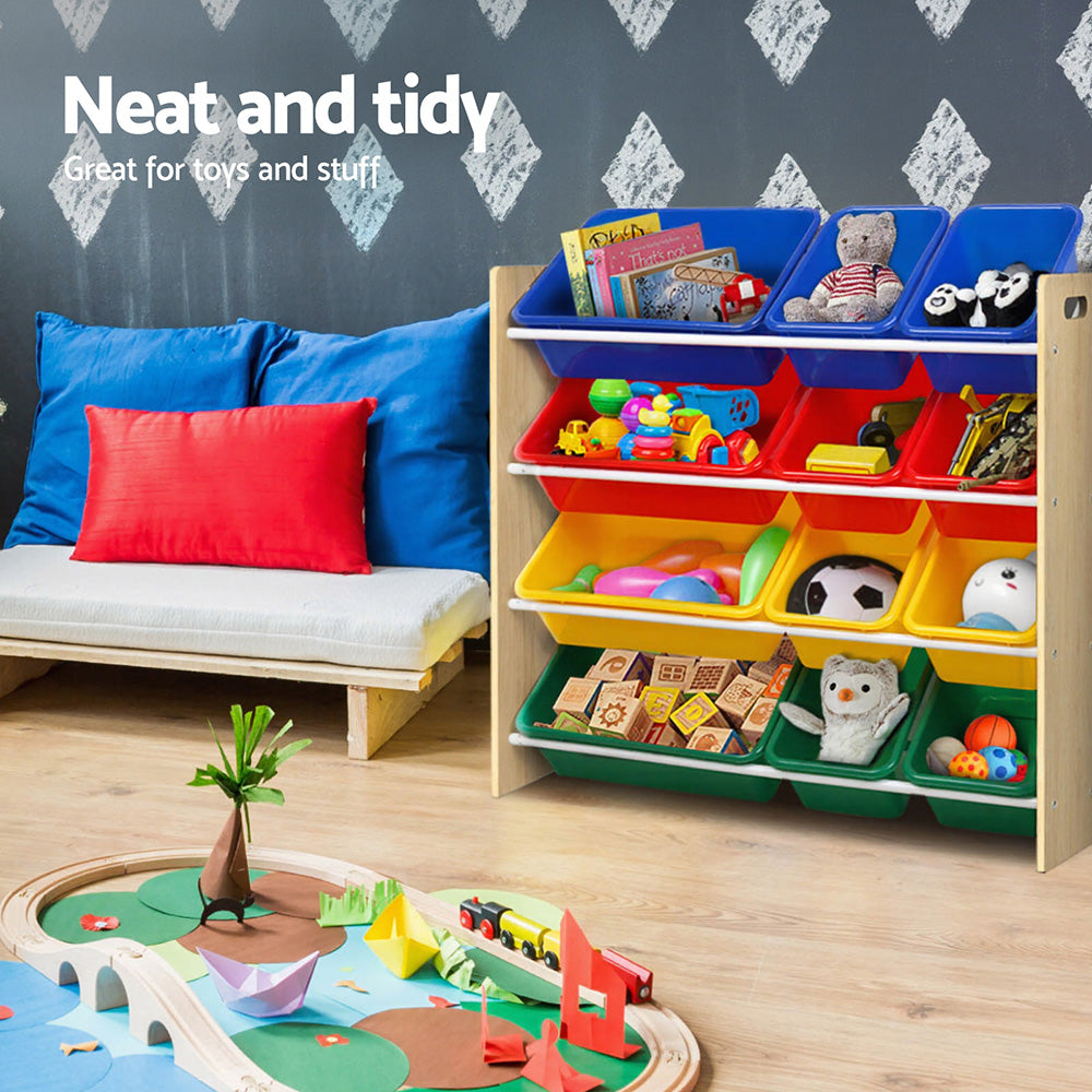 Keezi 12-Bin Kids Toy Storage & Bookshelf
