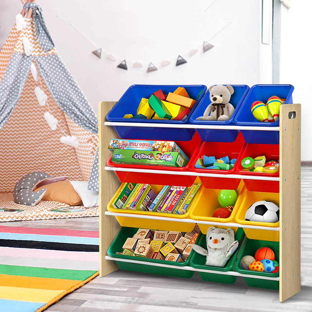 Keezi 12-Bin Kids Toy Storage & Bookshelf
