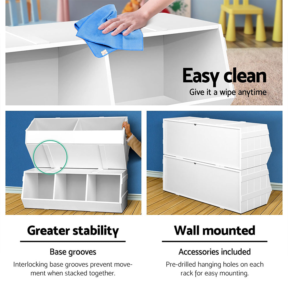 Keezi Kids Toy Box & Bookshelf – Stackable Storage