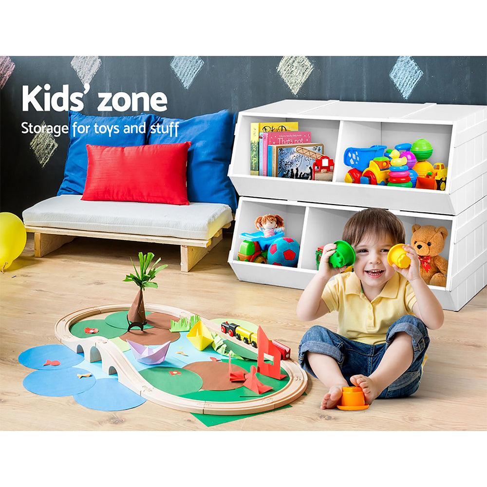 Keezi Kids Toy Box & Bookshelf – Stackable Storage