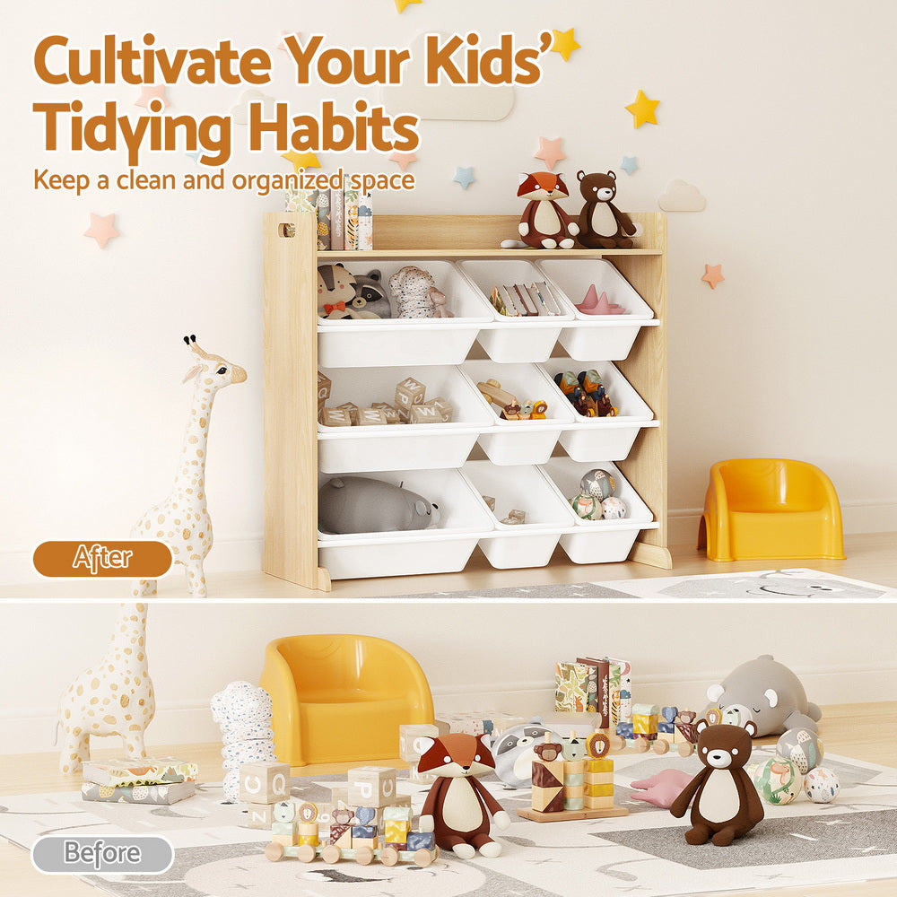 Keezi Kids 9-Bin Toy Storage & Bookshelf