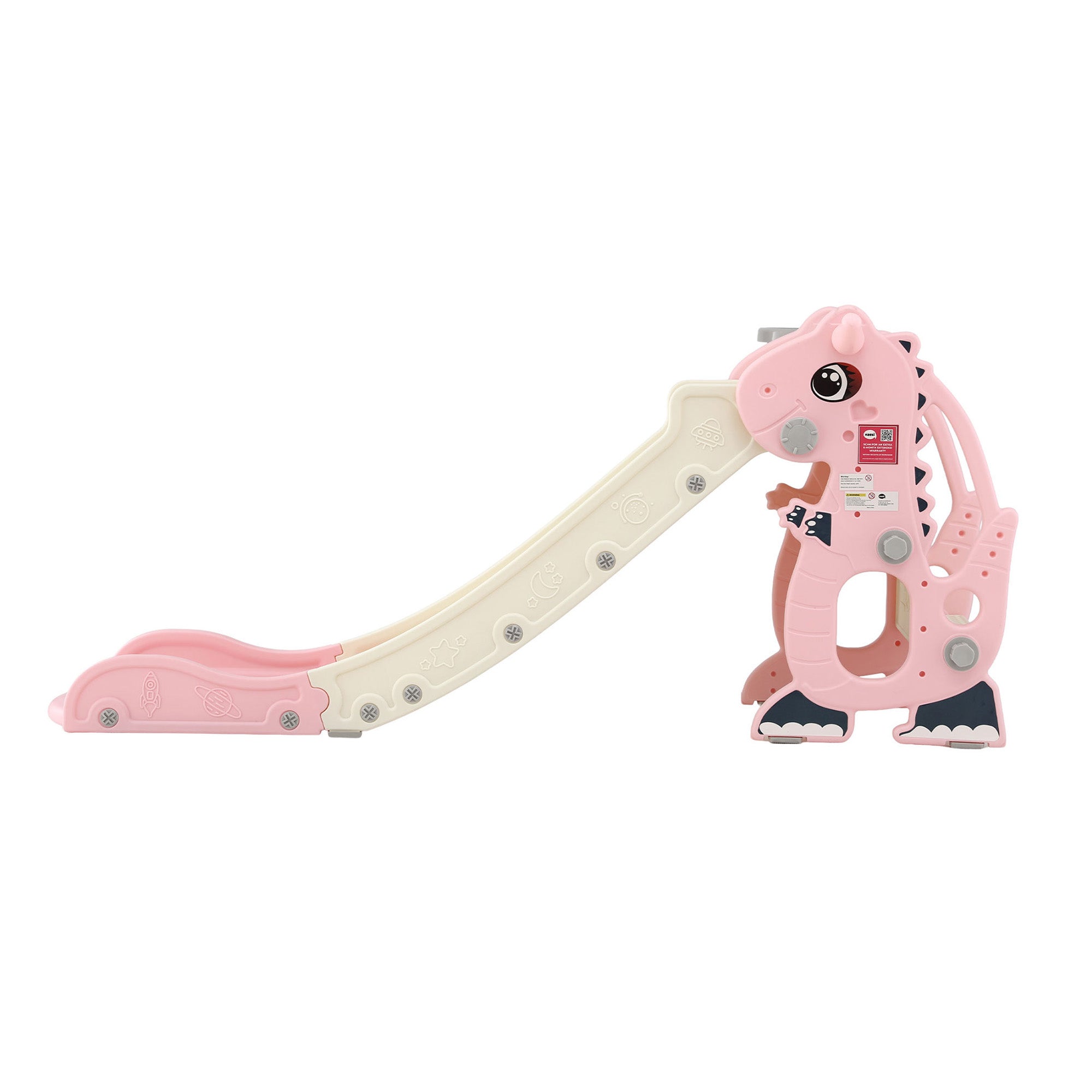 Kids Dragon Slide Set with Basketball Hoop – 125cm Outdoor Playground Toy (Pink)