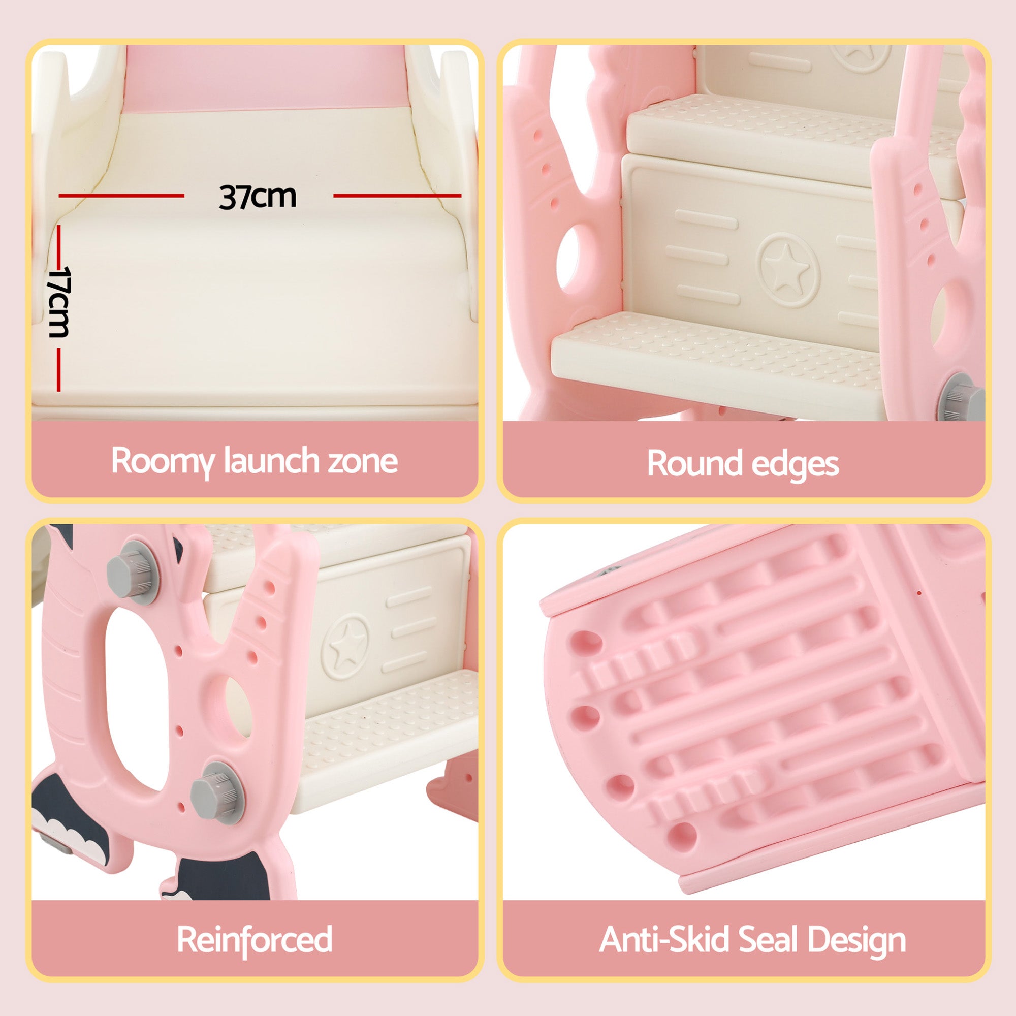 Kids Dragon Slide Set with Basketball Hoop – 125cm Outdoor Playground Toy (Pink)