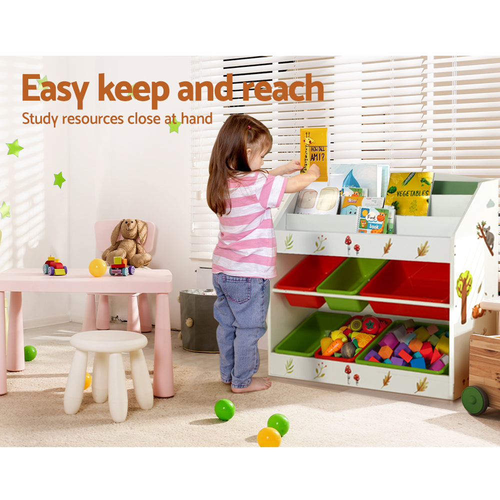 Keezi 3-Tier Toy Storage & Bookshelf – 6 Bins