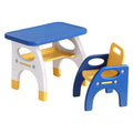 Blue and yellow kids activity table with matching chair for study and play
