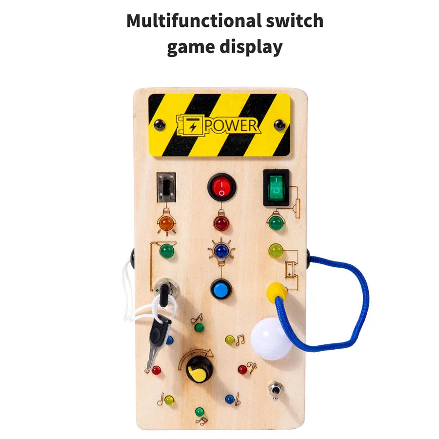 Montessori LED busy board wooden sensory toy kids