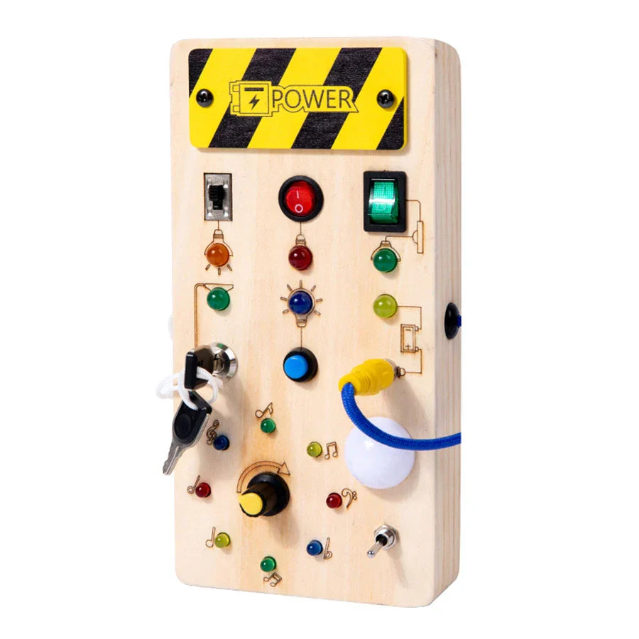 Montessori LED busy board wooden sensory toy kids