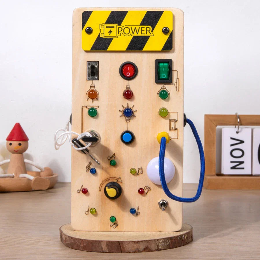 Montessori LED busy board wooden sensory toy kids
