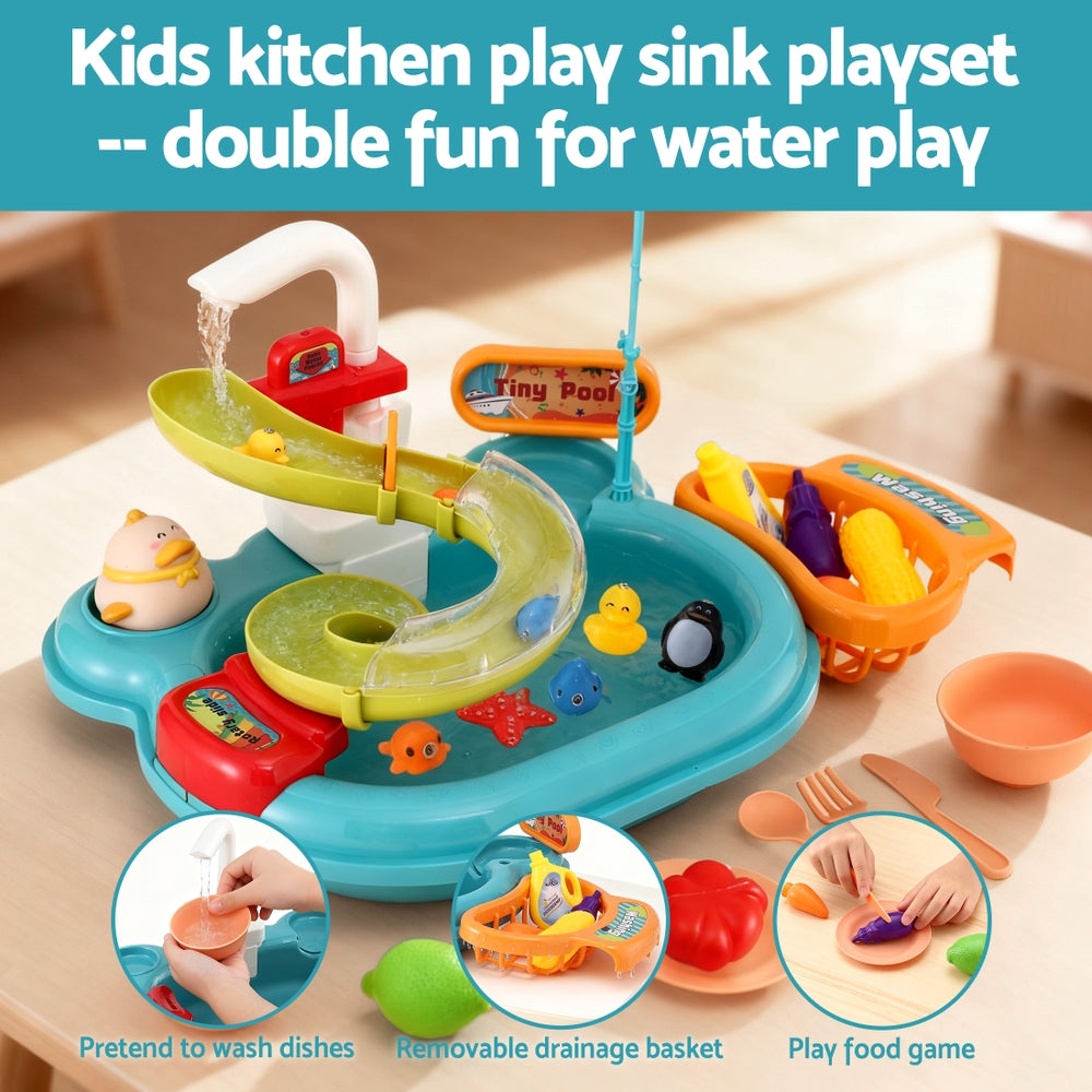 Keezi Kids Play Sink with Faucet & Play Food