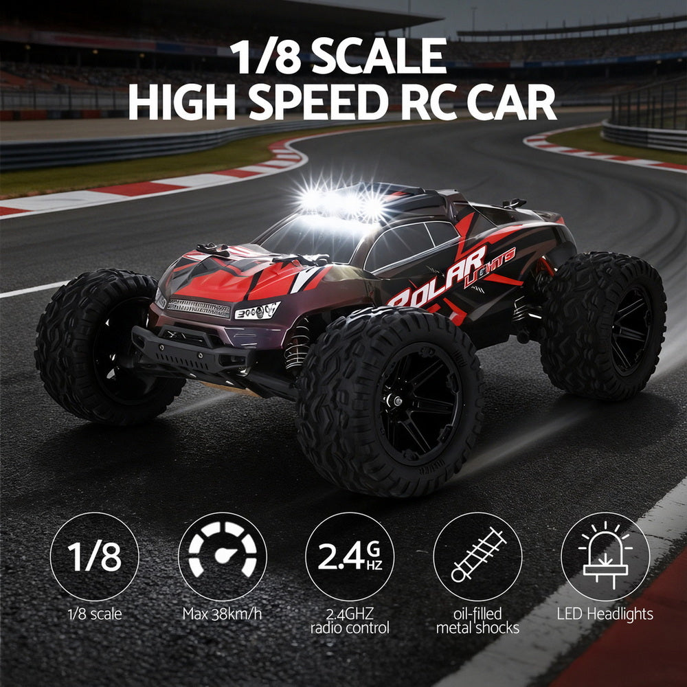 Kids 1:8 Scale Remote Control Off-Road Truck with Lights and 2WD High-Speed Motor