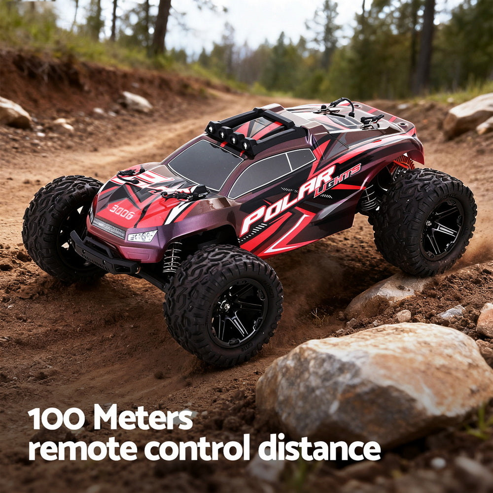 Kids 1:8 Scale Remote Control Off-Road Truck with Lights and 2WD High-Speed Motor