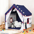 Blue kids play tent with floor mat – indoor castle playhouse for toddlers