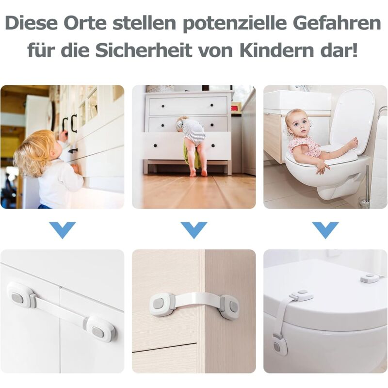 Baby Safety Locks Set of 6 – Multi-Use Drawer, Cupboard & Fridge Childproof Latches