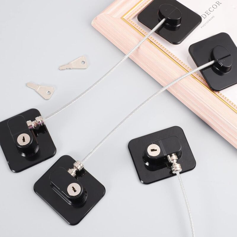 3 Pack Child Safety Window Lock, Adhesive Refrigerator Door Lock Opening Limit Cable Child Safety Window Block With 3