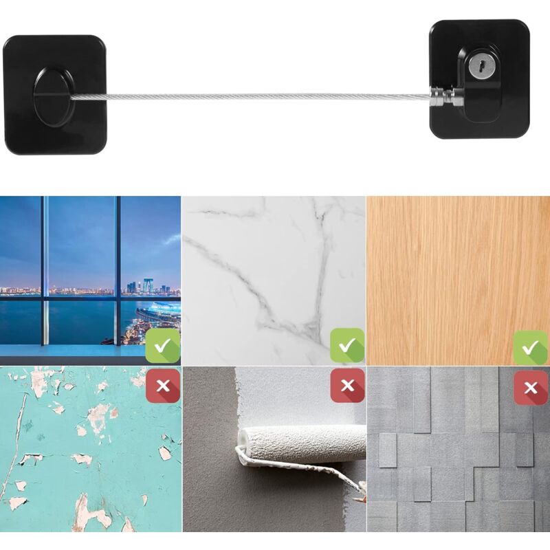 3 Pack Child Safety Window Lock, Adhesive Refrigerator Door Lock Opening Limit Cable Child Safety Window Block With 3