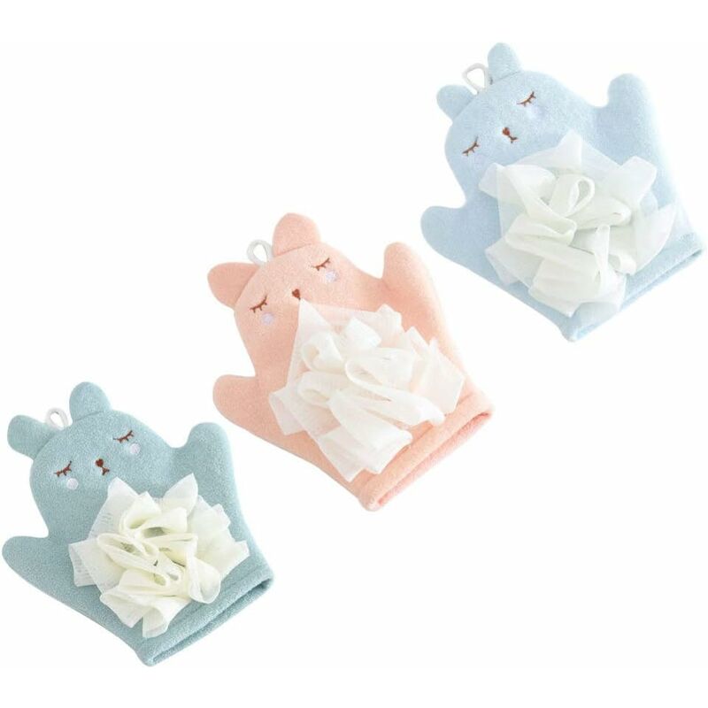 Baby Bath Sponge Gloves 3 Pack – Soft Cartoon Animal Washcloth Mitts