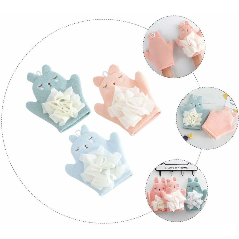 Baby Bath Sponge Gloves 3 Pack – Soft Cartoon Animal Washcloth Mitts