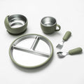 5-Piece Baby Feeding Set – Stainless Steel Plate, Bowl, Cup & Cutlery (Grass Green)