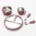 5-Piece Baby Feeding Set – Stainless Steel Plate, Bowl, Cup & Cutlery (Pink)