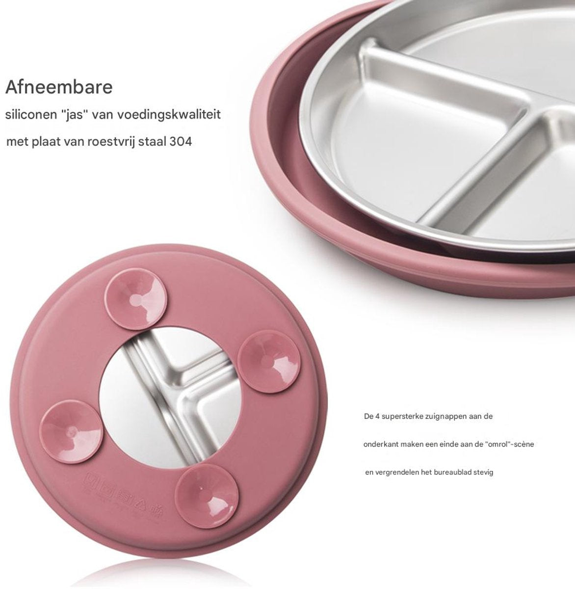 5-Piece Baby Feeding Set – Stainless Steel Plate, Bowl, Cup & Cutlery (Pink)
