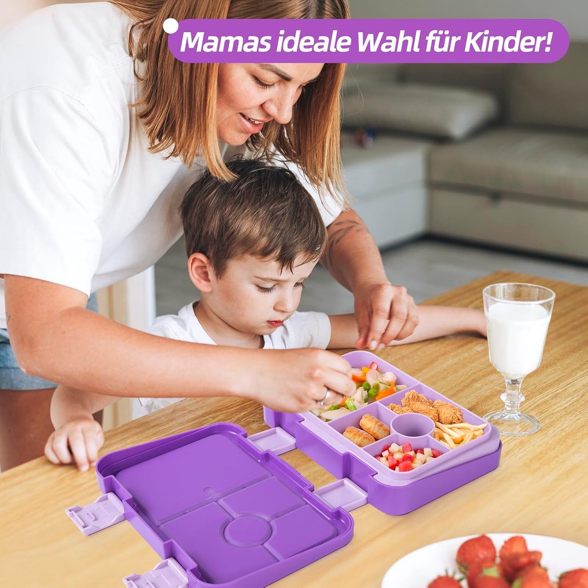 Kids 6-Compartment Bento Lunch Box – Leakproof, BPA-Free, Dishwasher Safe – Purple