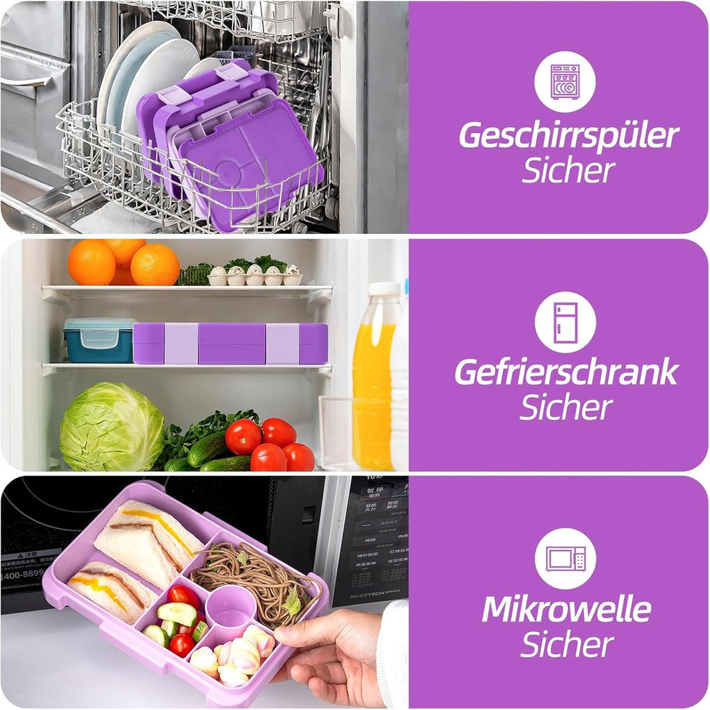 Kids 6-Compartment Bento Lunch Box – Leakproof, BPA-Free, Dishwasher Safe – Purple