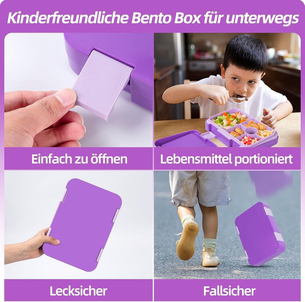 Kids 6-Compartment Bento Lunch Box – Leakproof, BPA-Free, Dishwasher Safe – Purple
