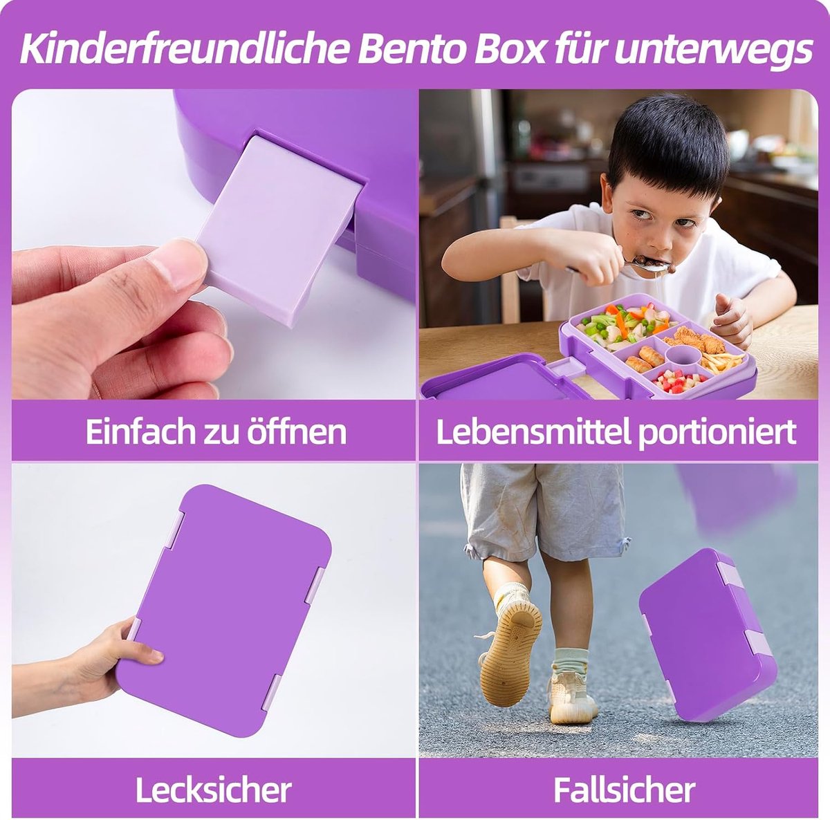 Kids 6-Compartment Bento Lunch Box – Leakproof, BPA-Free, Dishwasher Safe – Purple