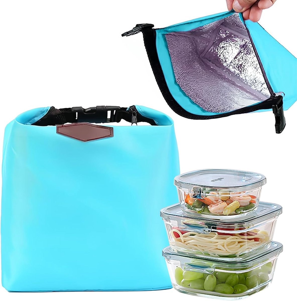 Insulated Lunch Bag – Portable Waterproof Picnic Bag with Blue Zipper