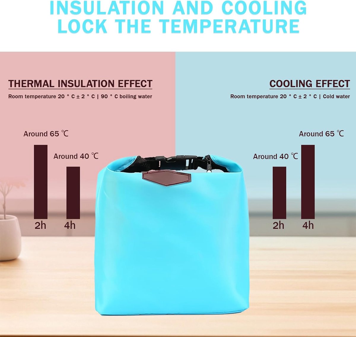 Insulated Lunch Bag – Portable Waterproof Picnic Bag with Blue Zipper