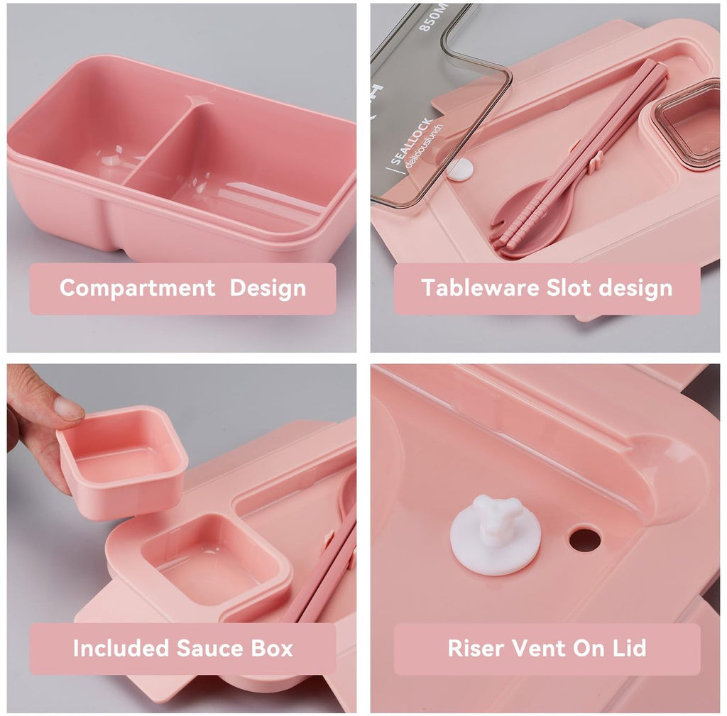 Bento Lunch Set with Bag – Leakproof Compartments & Soup Cup (Pink)
