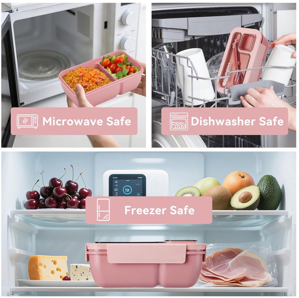 Bento Lunch Set with Bag – Leakproof Compartments & Soup Cup (Pink)