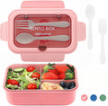 Bento Lunch Box with Cutlery – 3 Compartment Leakproof Container (Pink)