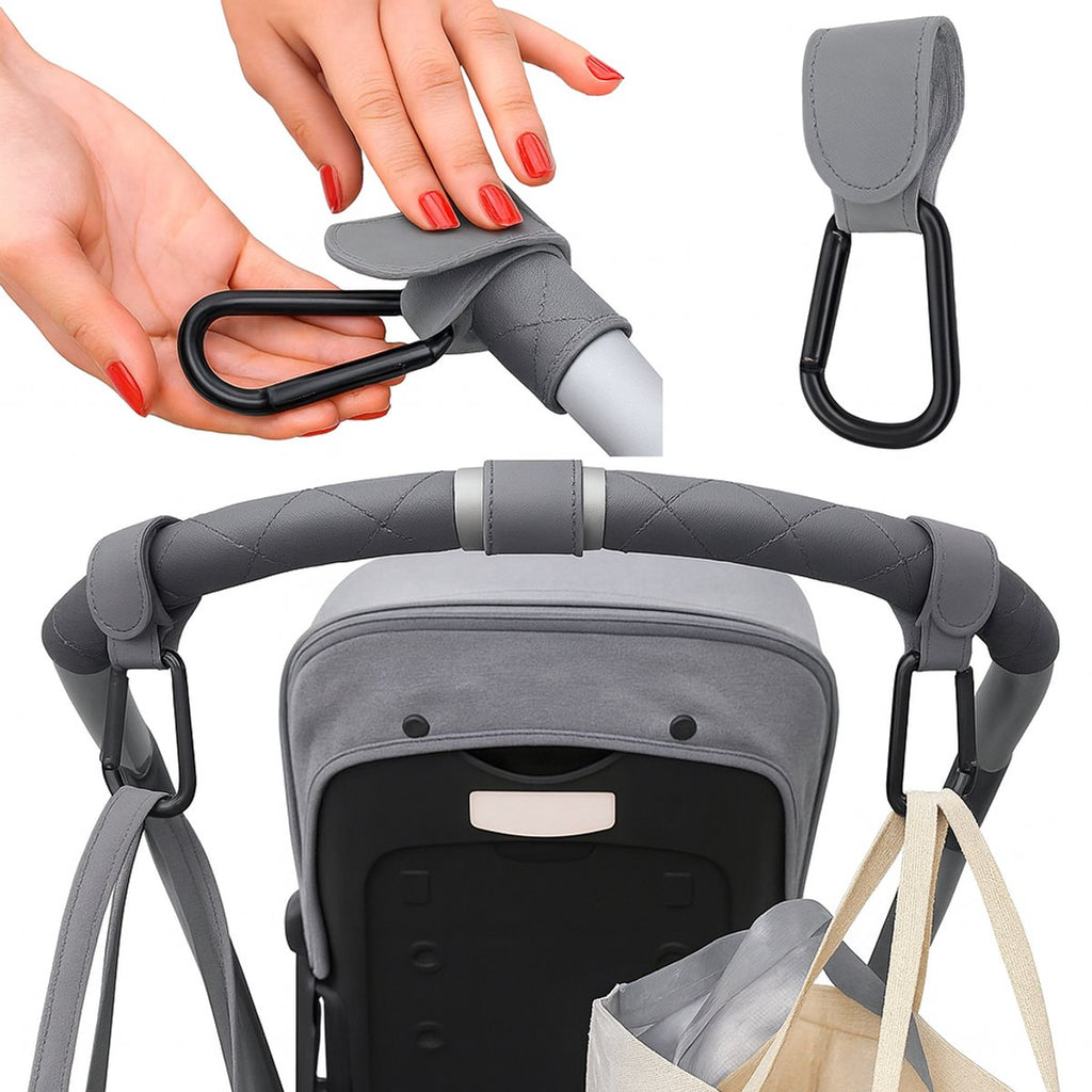 Stroller Bag Hook | Universal Stroller Carabiner Hanger for Bags – 1 Piece, Grey