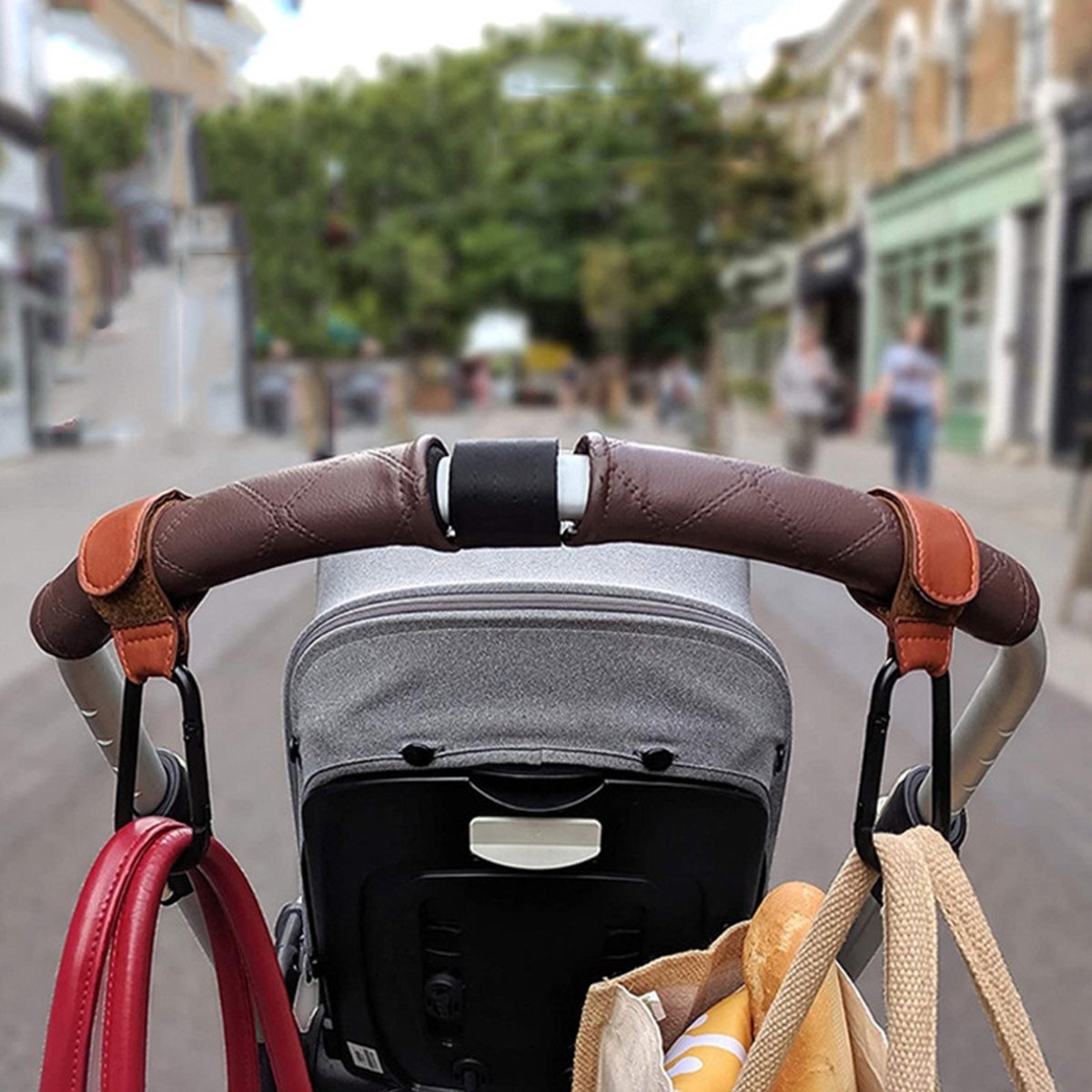 Stroller Bag Hook | Universal Stroller Carabiner Hanger for Bags – 1 Piece, Grey