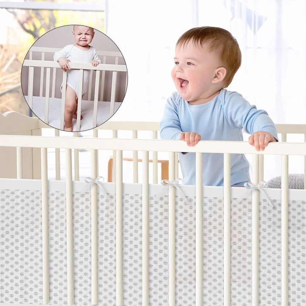 Baby Crib Bumper Set - Set of 2 - Bed Bumper - Bed Side Protectors - Anti-Bump Edge - Breathable Mesh - Baby Safety - Head Protector - Crib Bumper - 320x27cm & 150x27cm - White