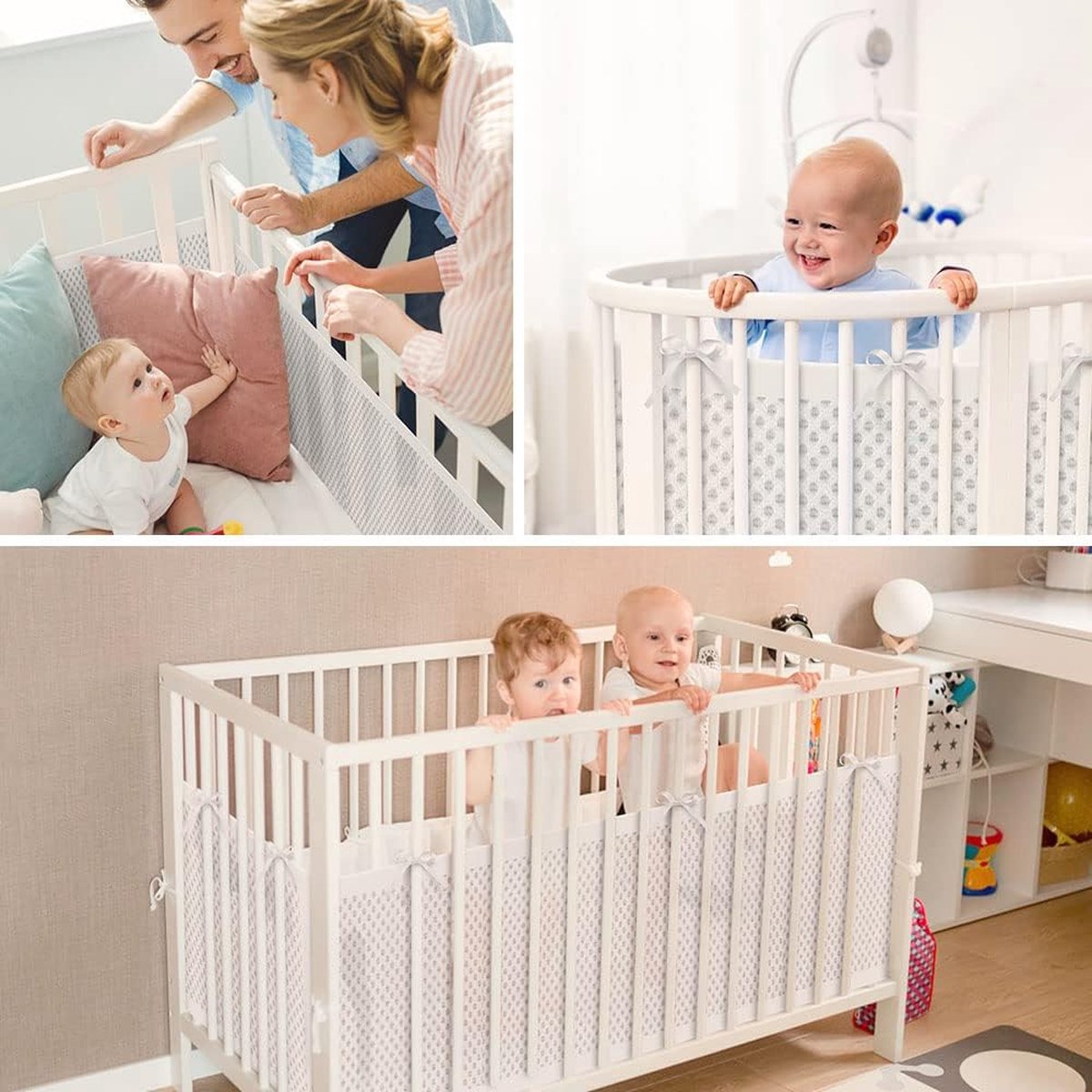 Baby Crib Bumper Set - Set of 2 - Bed Bumper - Bed Side Protectors - Anti-Bump Edge - Breathable Mesh - Baby Safety - Head Protector - Crib Bumper - 320x27cm & 150x27cm - White